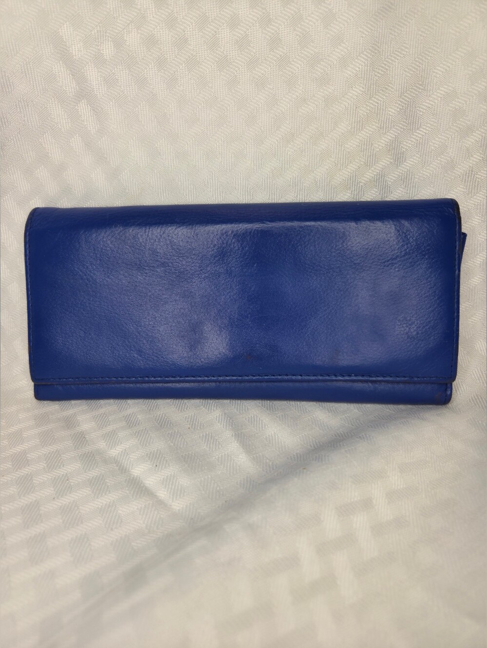 Vintage Blue Leather Wallet Long Flap Foldover Snap Bifold Cobalt Royal Blue
